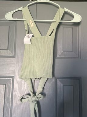 Women’s Ribbed Tie-Back Tank Top - Sage Green